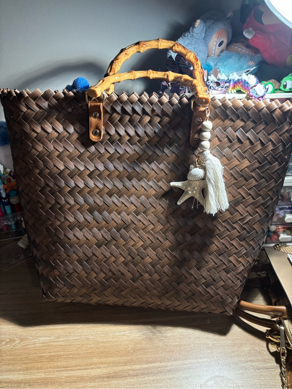 Tommy Bahama Brown Woven Tote with Bamboo-Style Handles